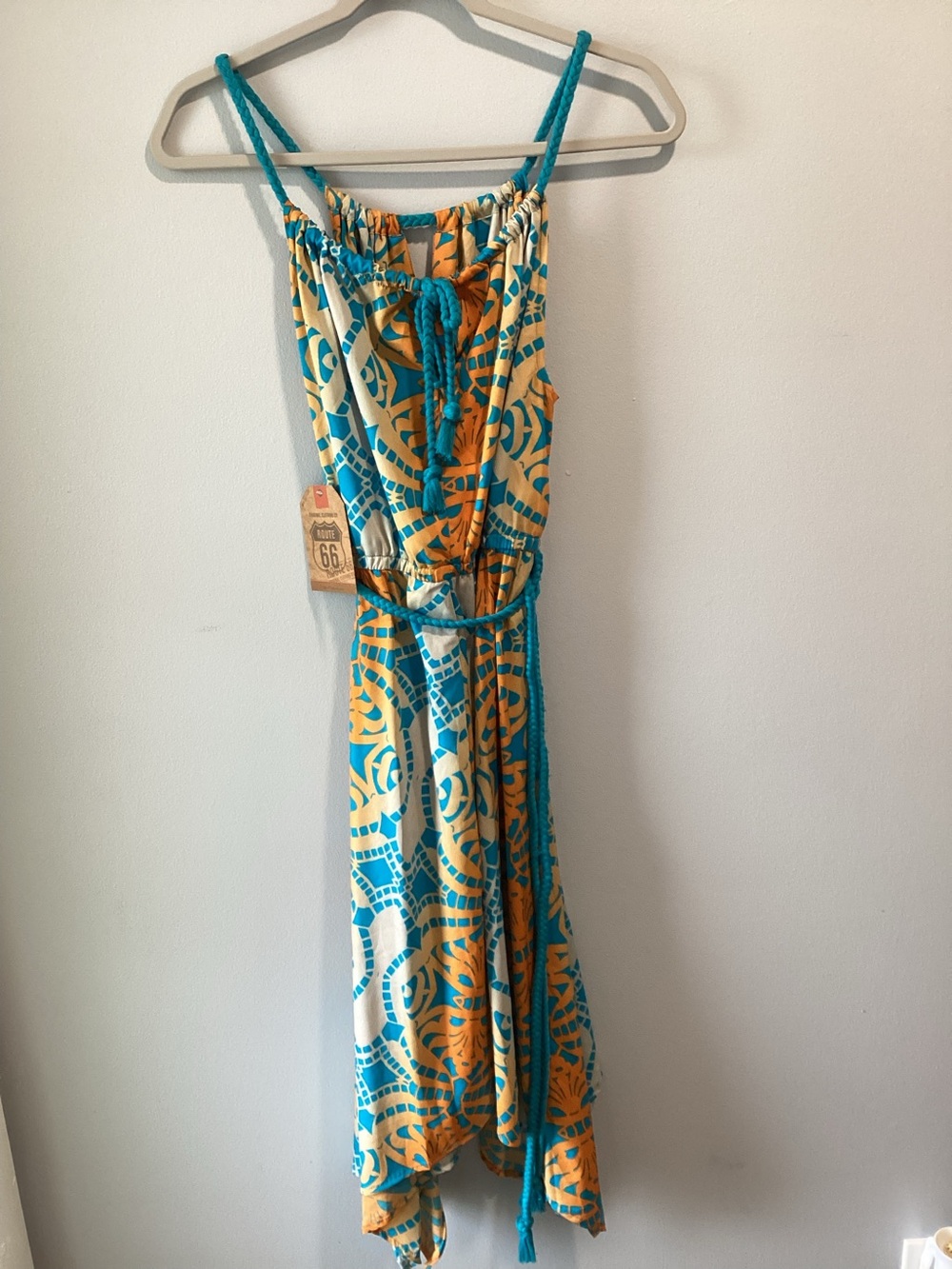 Route 66 Teal, Mustard & Cream Patterned Dress